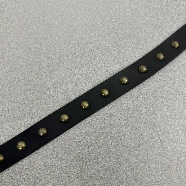 Donald J Pliner Belt Womens Small Black Studded Leather Brass Buckle Skinny - Image 3