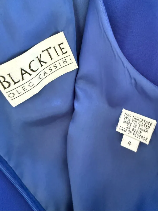 Vintage 90s Black Tie Oleg Cassini Cobalt Blue 2pc Column Gown Dress Bolero Jack - Image 8