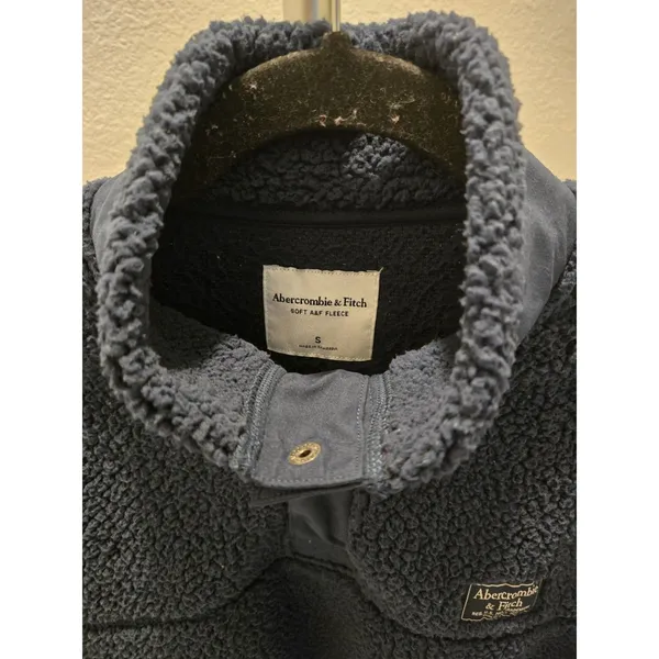 ​Abercrombie & Fitch Sherpa Fleece Pullover Snap Mock Neck Sweater Navy Blue S - Image 3