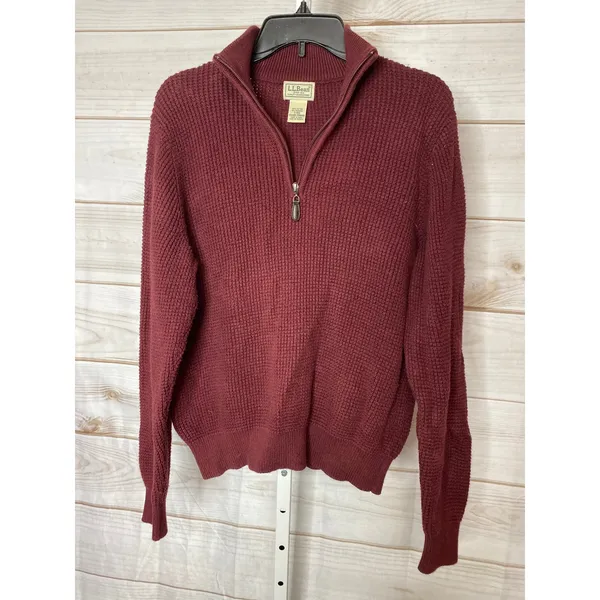 L.L. Bean Men's Size Small Cranberry Red Cashmere Pullover Sweater 1/4 Zip - Image 2