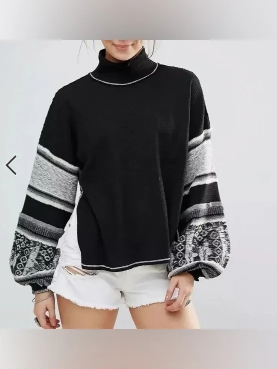 Free People Black Northern Lights Mock Neck Top Size Small - Image 2
