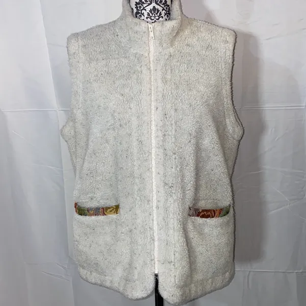 Vintage Orvis Sherpa Fleece Tapestry Trimmed Full Zip Vest Size Large - Image 2