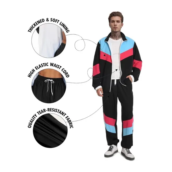 NWOT Unisex 90s Tracksuit Costume 80s Windbreaker Jacket Pants Set Blue Pink M‎ - Image 2