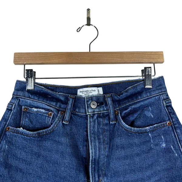 Abercrombie & Fitch Curve Love 4" Mom Short Distressed Denim Dark Wash Size24/00 - Image 2