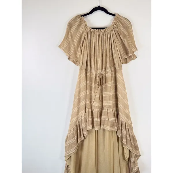 Sundress Womens Dress Beige Hi Low Off The Shoulder Striped Fit Flare Flowy XS/S - Image 5