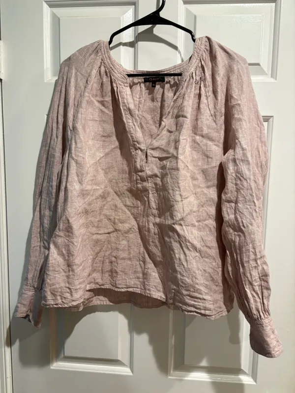 Quince European Linen Peasant Top pink chambray sz XL Cottagecore - Image 4