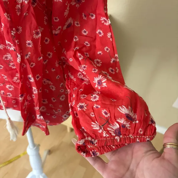 FREE PEOPLE Never A Dull Moment Blouse Cotton Red Floral Size‎ Small Boho - Image 4