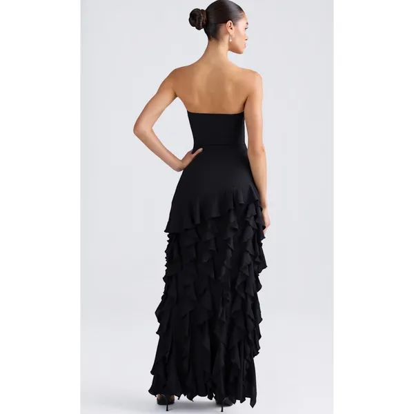 Oh Polly Diletta Ruffle-Trim Strapless Gown Maxi Dress in Black Size 2 New - Image 4
