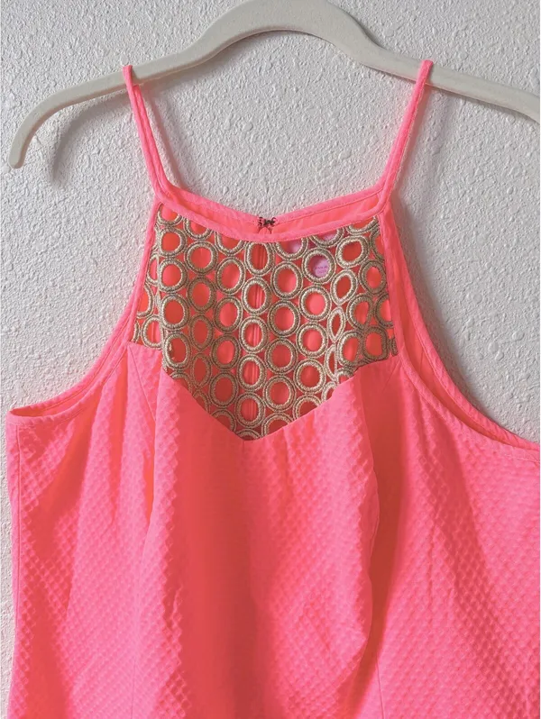 Lilly Pulitzer Larina Shift Dress Pink Sun Ray Size 14 Coastal Metallic Neon - Image 3