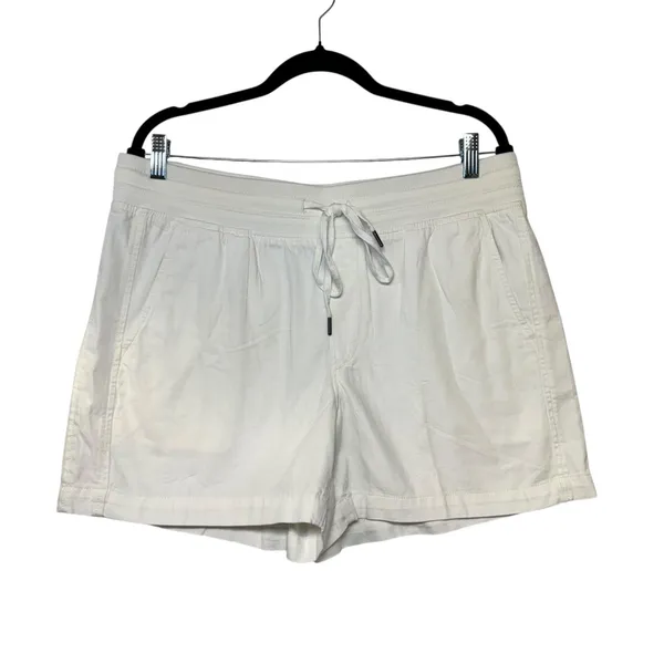 White Casual Drawstring Waist Cotton Blend Shorts Capsule Wardrobe Classic Sz L‎ - Image 2
