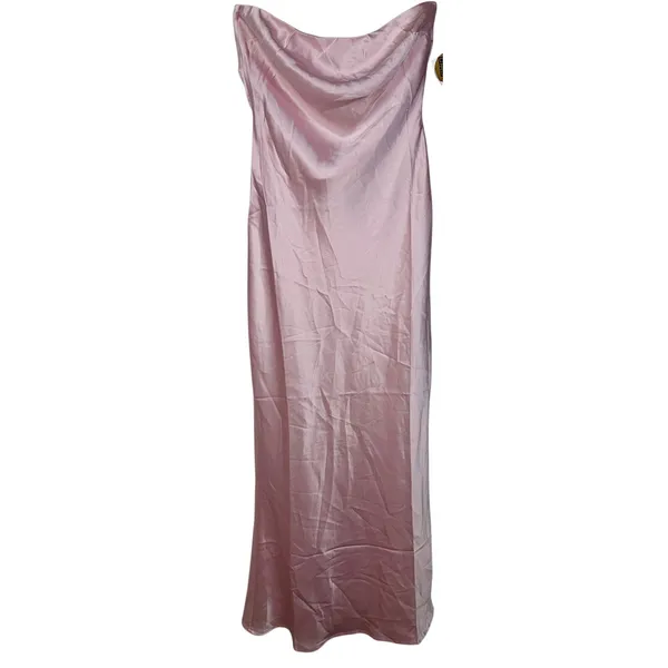NWT Babyboo Rheanna Blush Pink Satin Strapless Cowl Neck Maxi Dress Women Size S - Image 9