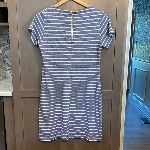 Sail to Sable Striped Casual Dress in Blue and White - Image 3