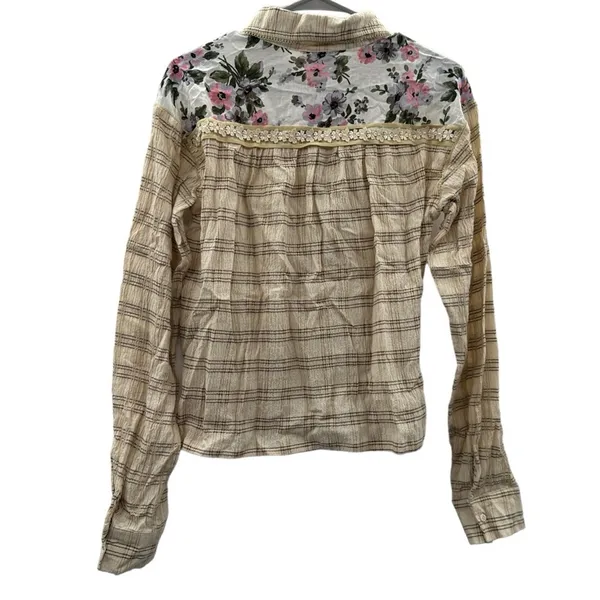 POL Cream Multicolor Floral Cotton‎ Long Sleeve Button Down Shirt Size S - Image 4