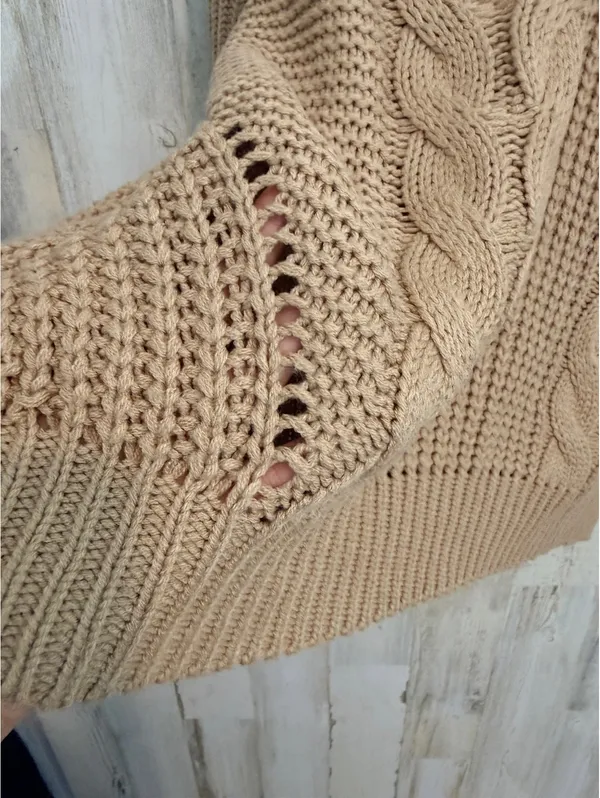 Tan Cable Knit Cutout Back Sweater Tunic Open Knit Size 11-13 - Image 4