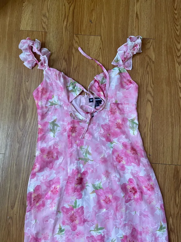 Pretty Little Thing floral tie front frill maxi dress - Image 7
