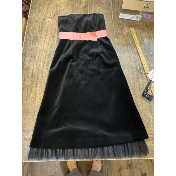 Tibi Black Velvet Cocktail Dress Strapless Pink Bow Size 4 Babydoll Twee - Image 2