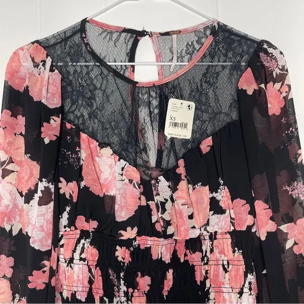 Free People Daphne Floral Lace Blouse In Midnight Combo NWT XS - Image 4