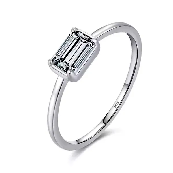 NEW Emerald‎ Cut 5A CZ Ring | Rhodium 925 Sterling Silver, 6 - Image 4