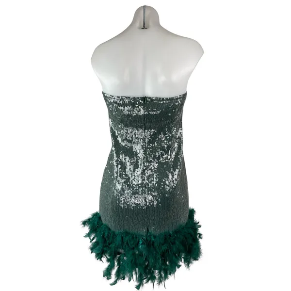 Lulus Especially Fabulous Emerald Sequin Feather Sleeveless Mini Bodycon Dress M - Image 4