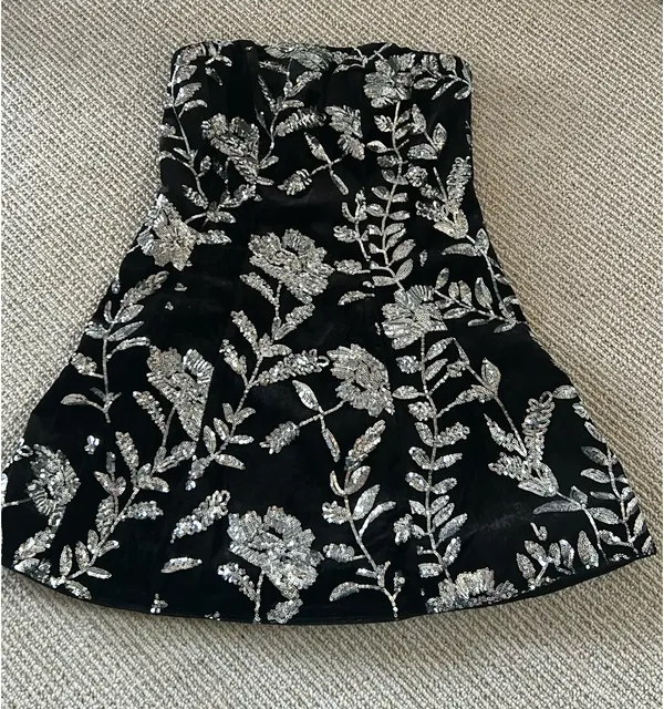Dear Moon Short Formal Dress black velvet silver sequin L - Image 2