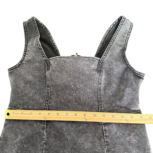 No Boundaries Black Denim Square Neck Pinafore Mini Dress Small Distressed‎ Grunge Goth Y2K - Image 9