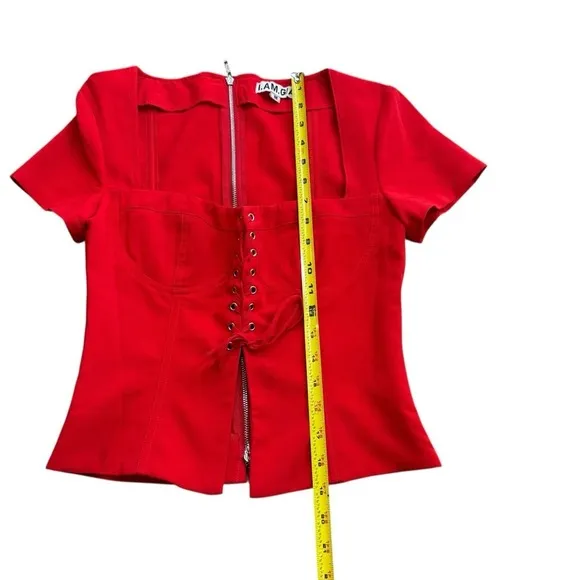 I. Am. Gia Womens Size M Evita Corset Crop Top Bright Red‎ Square Neck Going Out - Image 9