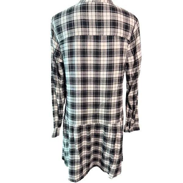 Gap Womens Black White Plaid Long Sleeve Button Down Dropped Waist Dress Size M - Image 4