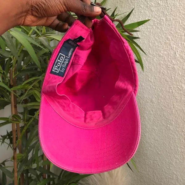 POLO RALPH LAUREN Baseball Pink Cap Hat Adjustable Leather Buckle Strap Blue Pony Logo - Image 4