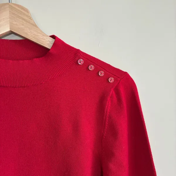 Carolyn Taylor Button Shoulder Mock Neck Sweater Large Red Womens Rayon Blend - Image 2