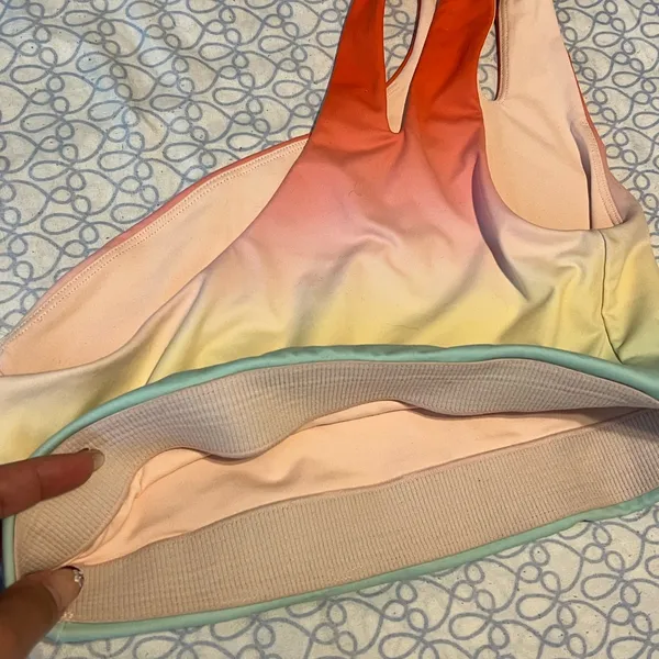 Fabletics Ombre One-Shoulder Sports Bra in Coral, Yellow, Mint - Image 3
