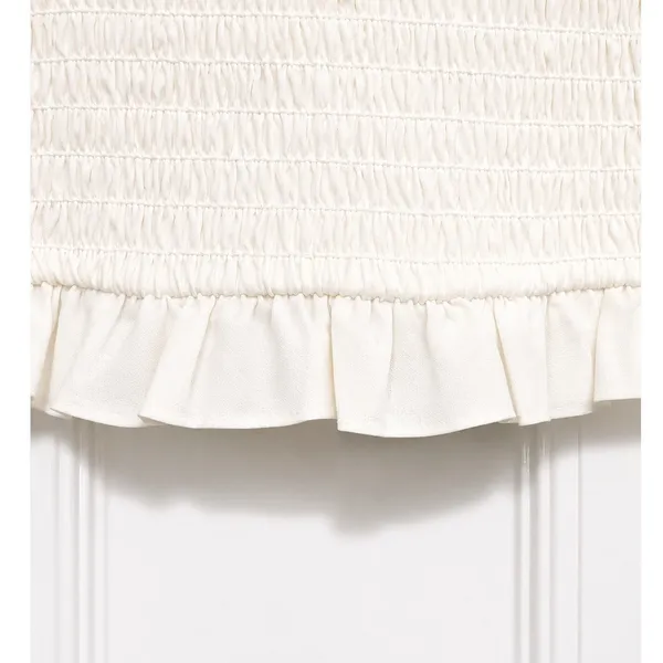 Surf Gypsy Cream Eyelet Puff Sleeve Crop Top Smocked Blouse Small Boho - Image 4