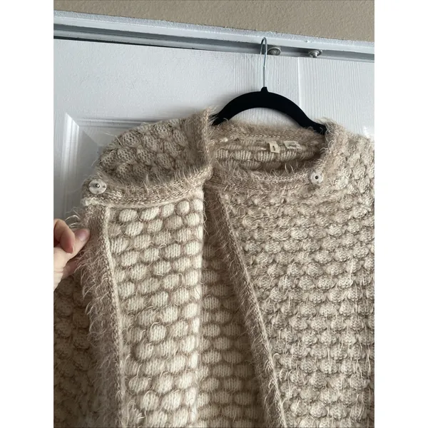 Moth Anthropologie Textured Bubble Knit Cardigan Womens‎ Size XS Tan Wool Angora - Image 4