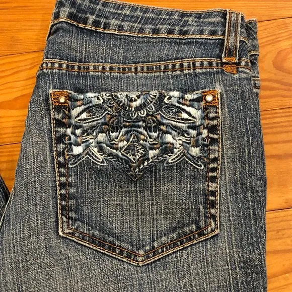 Kikit High Waist Embroidered Pocket Jeans Stretch Fit Flare 8 - Image 3
