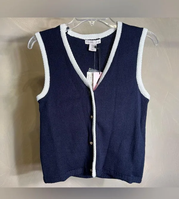 Sincerely Jules Women’s 2Pc Navy Knit Sweater Set,Vest+Wide/Flare leg Pants|SZ:S - Image 4