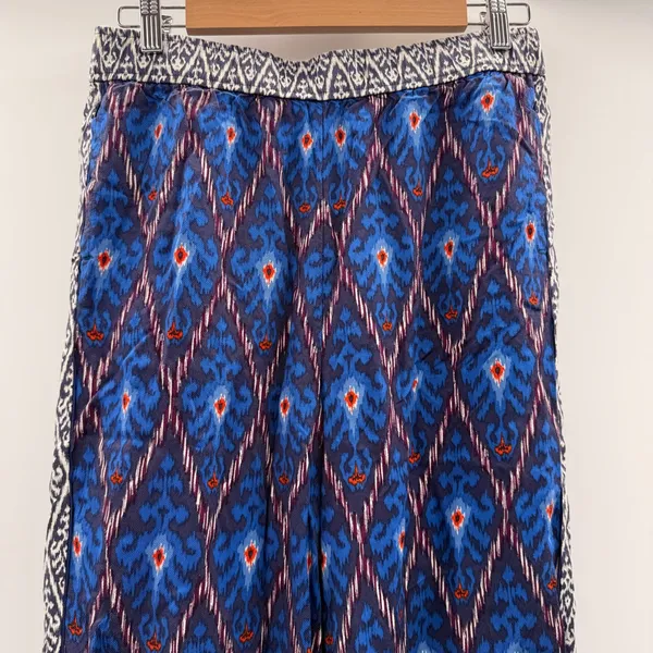 Anthropologie Value Blue Aztec Printed Wide Leg Pull On Pants‎ Sz M - Image 4