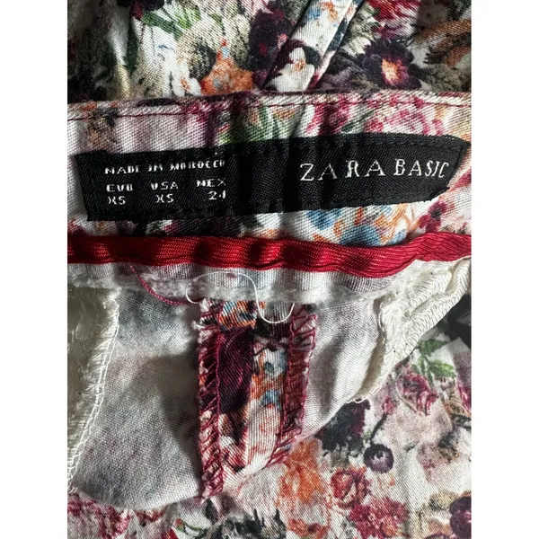 Zara Basic Womens Floral Ankle Trousers Slim Fit Multi Color XS Cotton Blend - Image 7