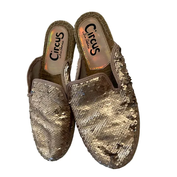 Sam Edelman Circus‎ Women's Size 7.5 M Sequin Rose Gold Kerry Espadrille Mules - Image 4