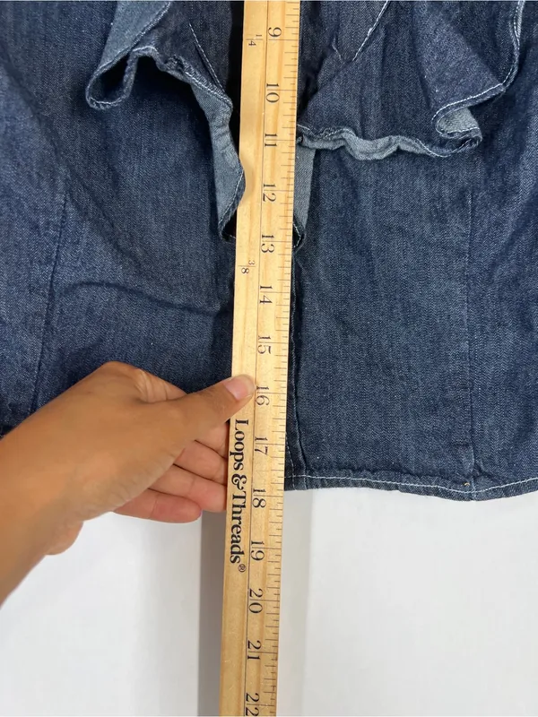 Avec Les Filles Ruffle Yoke Denim Button-Up Shirt Medium Blue Size M - Image 11