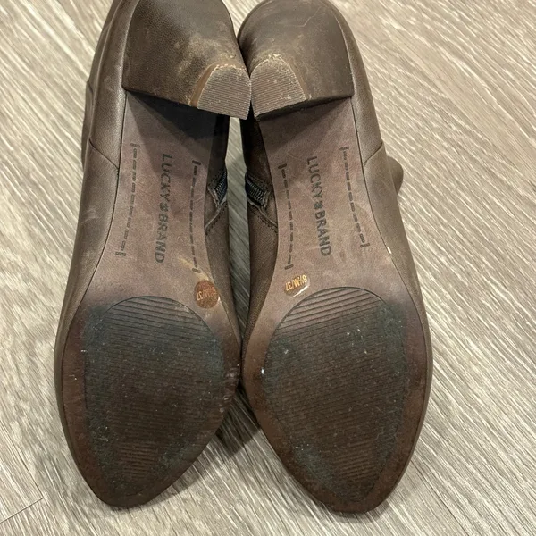 Lucky Brand Sairio Brown Leather Ankle Booties 6.5 Block Heel Twee Minimalist - Image 7