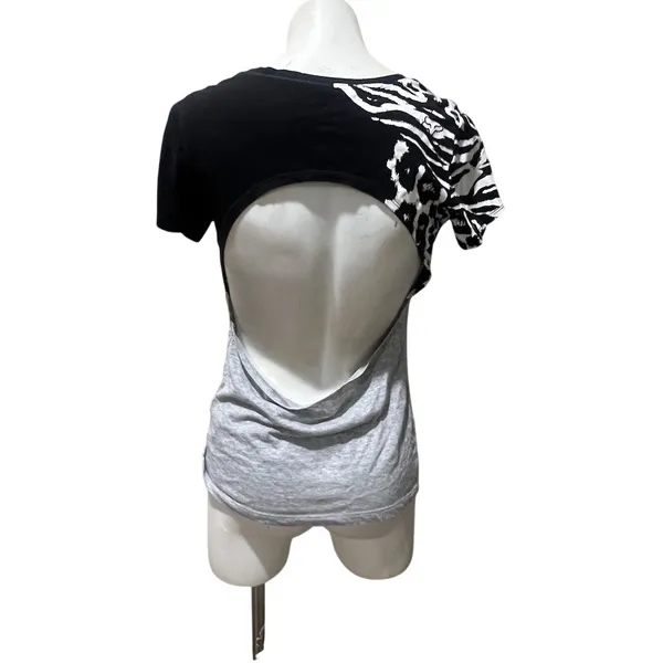 Fox Racing T-Shirt Womens Size M Heather Gray Scoop Neck Open Back Cutout - Image 5