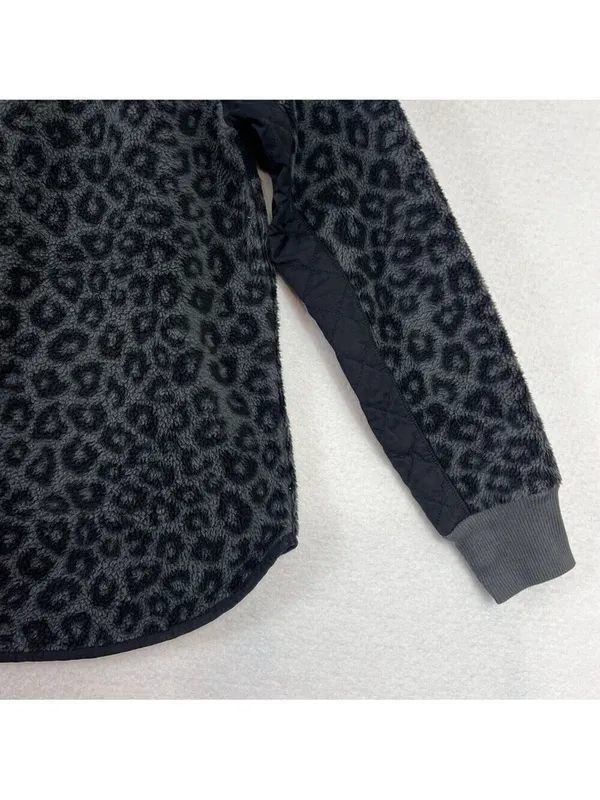 Abercrombie & Fitch Snap-Up Fleece Leopard Print Pullover Asymmetrical Sz Medium - Image 9