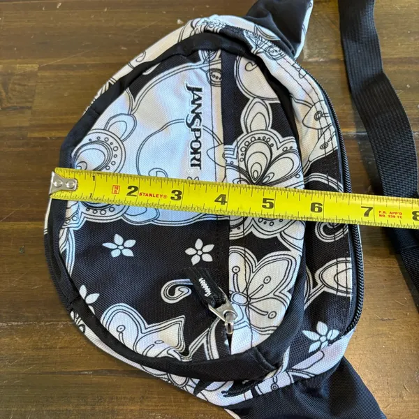 Vintage Jansport Floral Black White Fanny Pack Bum Bag Belt Waist Hawaiian - Image 3