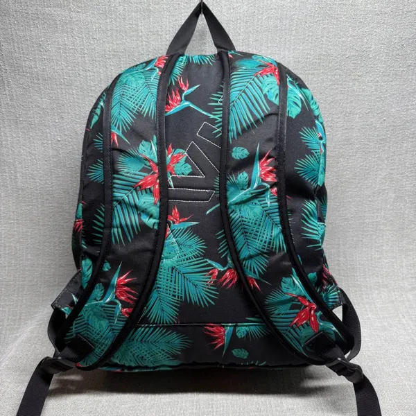 KAVU Backpack Full Size Tropical Bird of‎ Paradise Floral Print Black Teal Green - Image 2