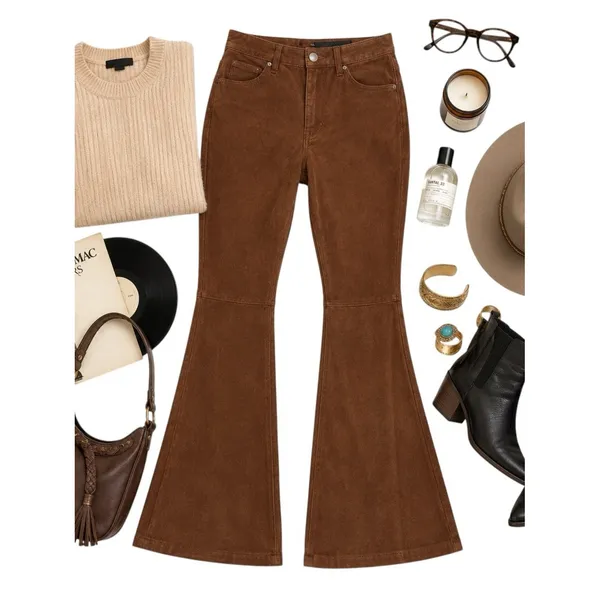 4You Brown Pig Suede Leather Flare Pants 28 Waist Boho Western Vintage NWOT EUC - Image 2