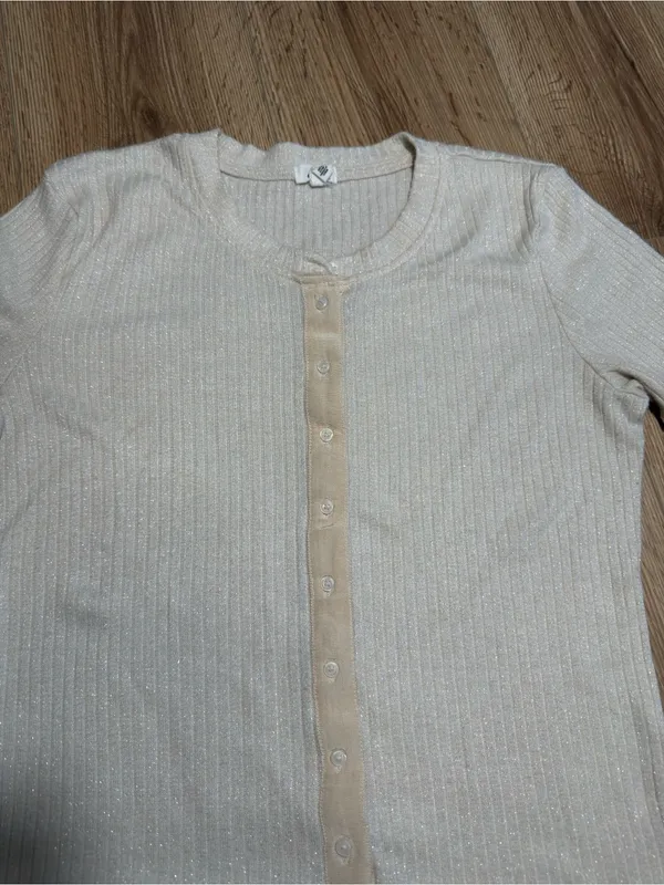 aerie Cream‎ Ribbed Button-Front Long Sleeve Top - Image 3