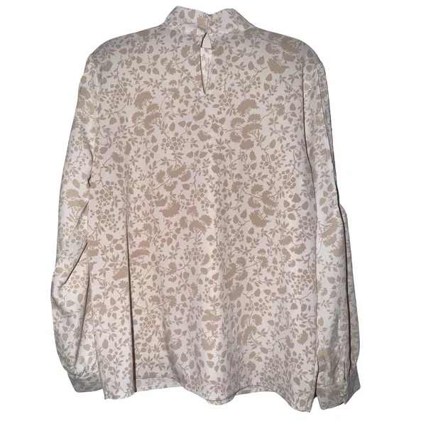ANN TAYLOR Floral Mock‎ Neck Long Sleeve Blouse Women Size S Beige Button Back - Image 2