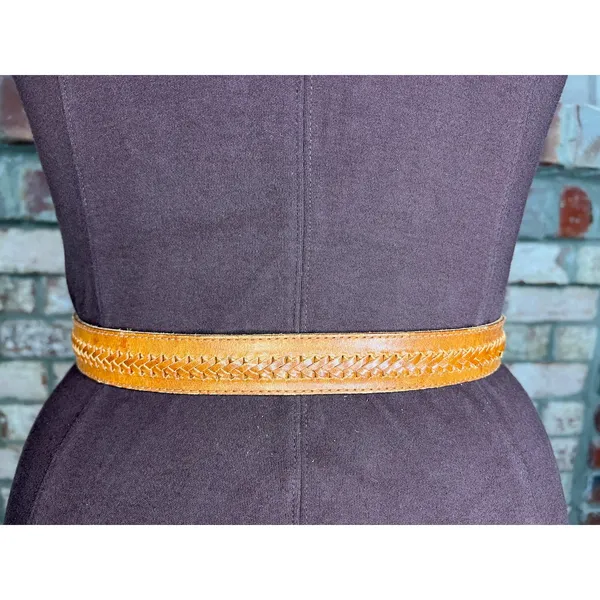 Liz Claiborne belt genuine leather brown braided skinny western - Image 4