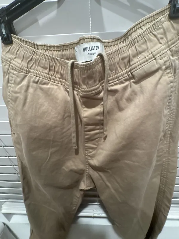 Hollister Straight Pants Size S Tan Drawstring Khaki - Image 5