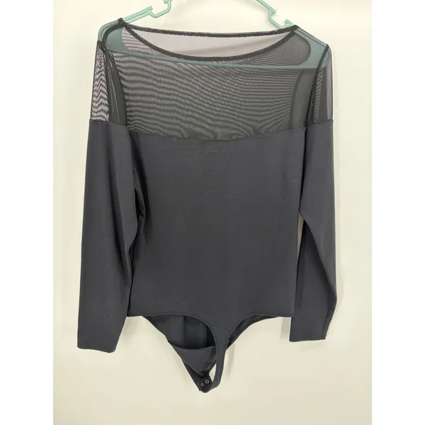 Abercrombie & Fitch Bodysuit Womens Large Black Mesh Panel Long Sleeve Sheer Top - Image 3