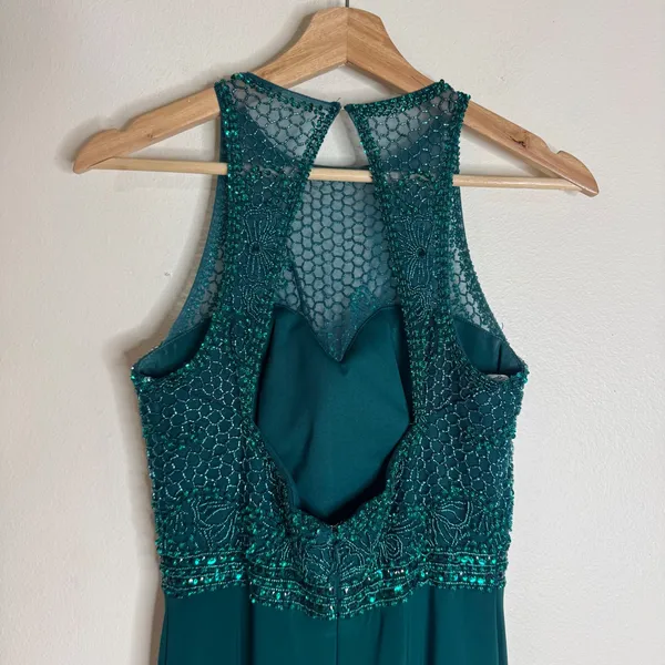 Sherri Hill sleeveless high neck Beaded evening Gown dress Emerald Green Size 4 - Image 11